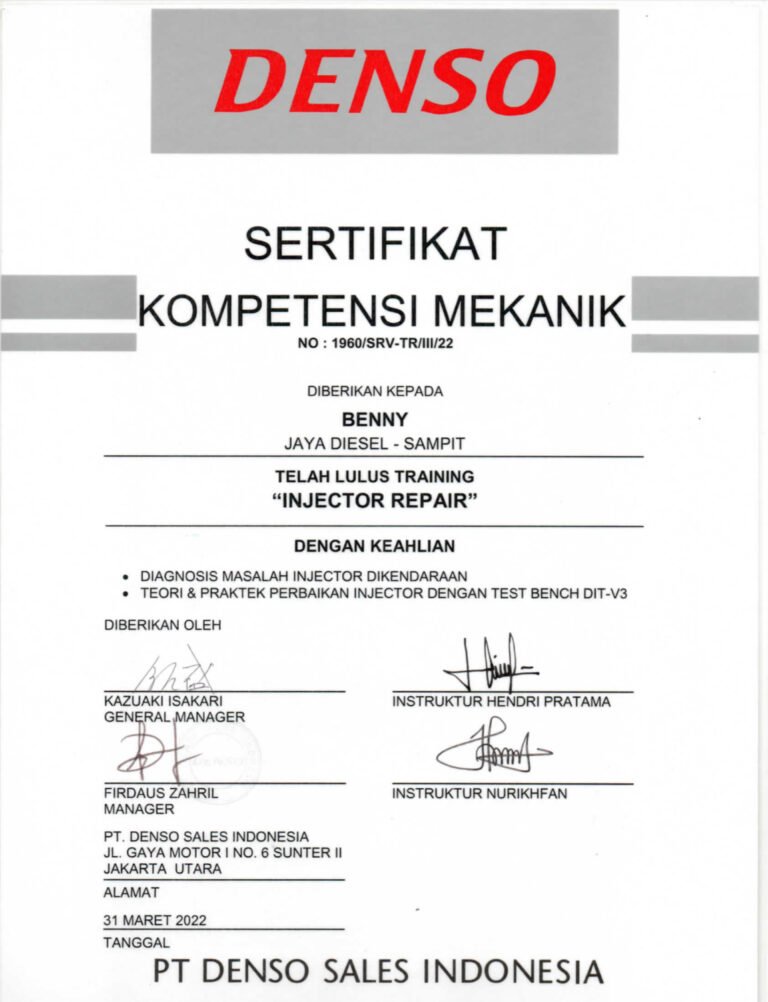 Sertifikat mekanik DENSO